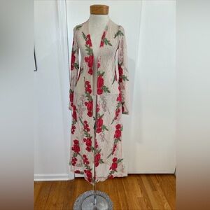 Sexy Lace Red Roses Floral Long Cardigan Boho Duster Kimono